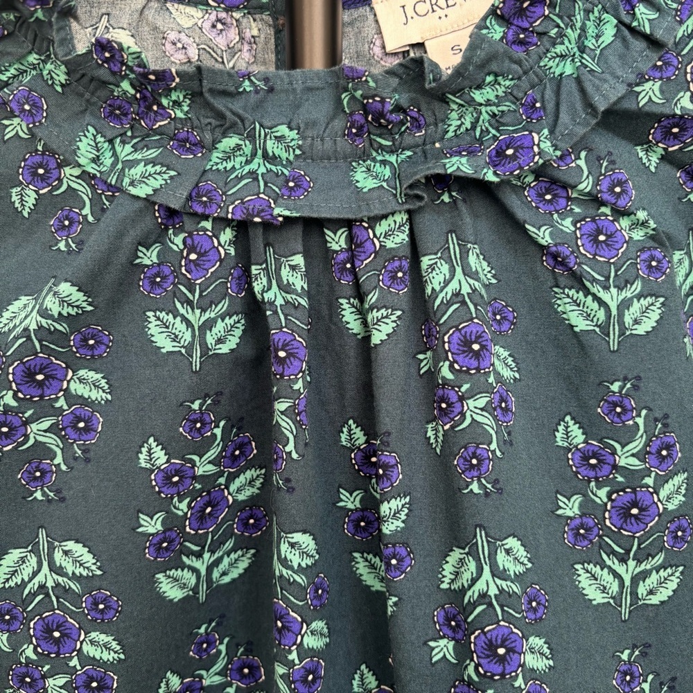 J. Crew Long-Sleeve Ruffleneck Poplin Blouse Teal & Purple Floral Print W Small - Picture 6 of 10